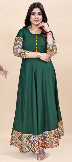 Green color Kurti in Rayon fabric with Printed work