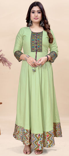 Green color Kurti in Rayon fabric with Printed work