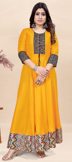 Yellow color Kurti in Rayon fabric with Printed work