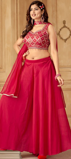 Pink and Majenta color Salwar Kameez in Silk fabric with Bugle Beads, Stone, Thread, Weaving, Zari work