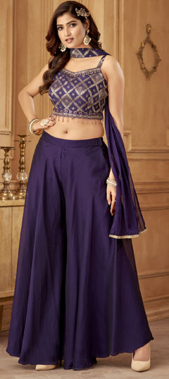 Purple and Violet color Salwar Kameez in Silk fabric with Bugle Beads, Stone, Thread, Weaving, Zari work