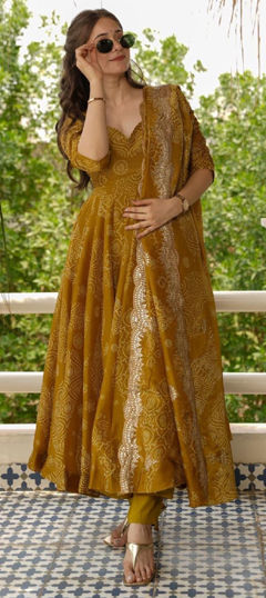 Yellow color Salwar Kameez in Georgette fabric with Printed work