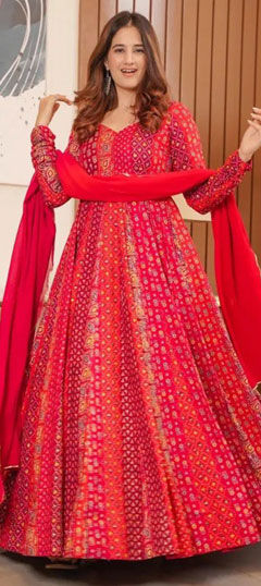 Red and Maroon color Salwar Kameez in Georgette fabric with Printed work