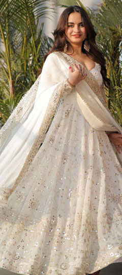 White and Off White color Salwar Kameez in Georgette fabric with Embroidered, Sequence, Thread work