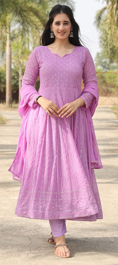 Purple and Violet color Kurti in Georgette fabric with Embroidered, Resham, Sequence, Thread work