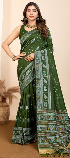 Green color Saree in Art Silk fabric with Weaving, Zari work