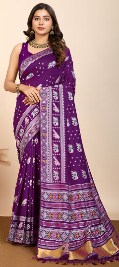 Purple and Violet color Saree in Art Silk fabric with Weaving, Zari work