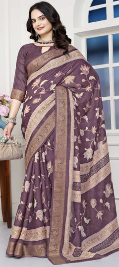 Purple and Violet color Saree in Art Silk fabric with Printed, Weaving work