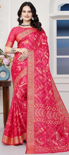 Pink and Majenta color Saree in Art Silk fabric with Printed, Weaving work