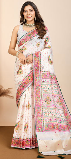 White and Off White color Saree in Cotton fabric with Digital Print work