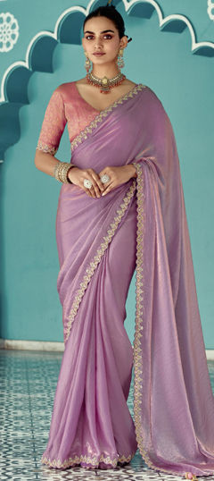 Pink and Majenta color Saree in Silk fabric with Embroidered, Resham, Sequence, Thread work