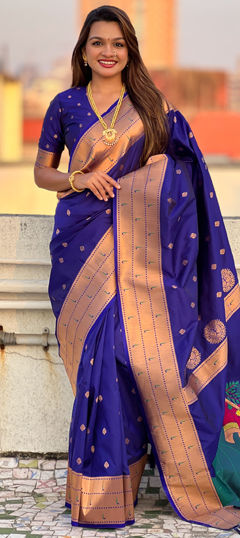 Blue color Saree in Silk fabric with Weaving, Zari work