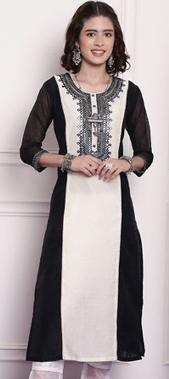 Multicolor color Kurti in Chanderi Silk fabric with Embroidered, Resham, Thread work
