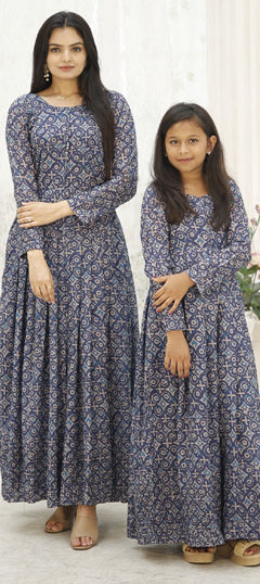 Blue color Girls Gown in Faux Georgette fabric with Printed work