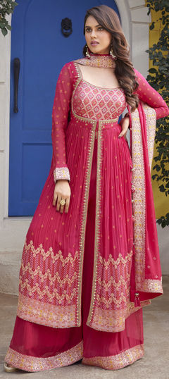 Pink and Majenta color Salwar Kameez in Georgette fabric with Cut Dana, Sequence work