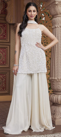 White and Off White color Salwar Kameez in Georgette fabric with Sequence work