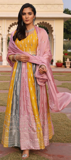 Multicolor color Salwar Kameez in Silk fabric with Embroidered, Sequence work