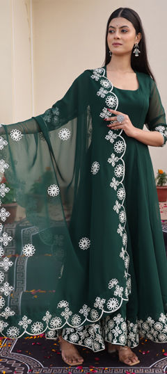 Green color Salwar Kameez in Georgette fabric with Embroidered work