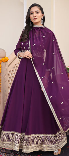 Purple and Violet color Salwar Kameez in Georgette fabric with Embroidered, Sequence work