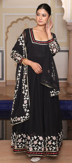 Black and Grey color Salwar Kameez in Georgette fabric with Embroidered work