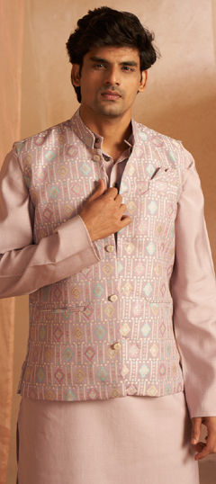 Purple and Violet color Nehru Jacket in Viscose fabric with Printed work