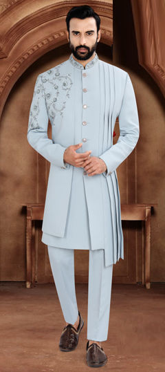 Blue color IndoWestern Dress in Rayon fabric with Sequence work