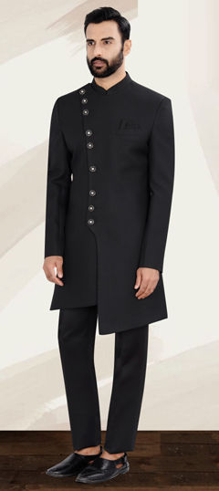 Black and Grey color IndoWestern Dress in Rayon fabric with Thread work