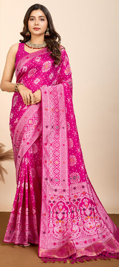 Pink and Majenta color Saree in Art Silk fabric with Printed, Weaving work