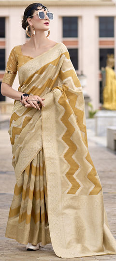 Yellow color Saree in Cotton fabric with Weaving work