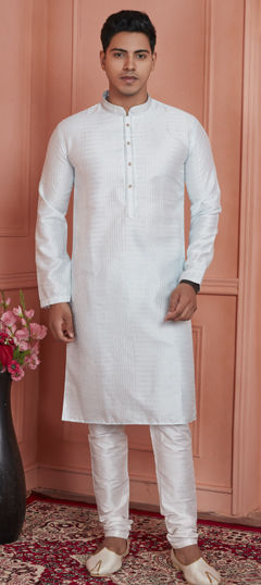 White and Off White color Kurta Pyjamas in Jacquard fabric with Thread work