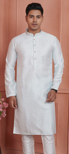 White and Off White color Kurta in Jacquard fabric with Thread work