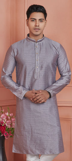 Black and Grey color Kurta in Jacquard fabric with Thread work