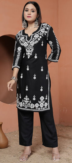 Black and Grey color Salwar Kameez in Rayon fabric with Embroidered, Resham, Thread work