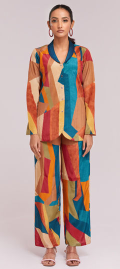 Multicolor color Co-ords Set in Crepe Silk fabric with Printed work
