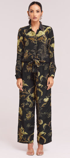 Black and Grey color Co-ords Set in Crepe Silk fabric with Printed work