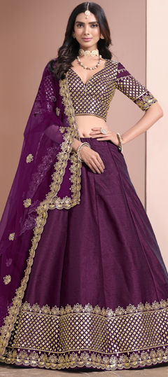 Purple and Violet color Lehenga in Art Silk fabric with Sequence, Thread work