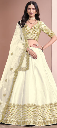 White and Off White color Lehenga in Art Silk fabric with Sequence, Thread work