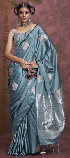 Blue color Saree in Satin Silk fabric with Weaving, Zari work