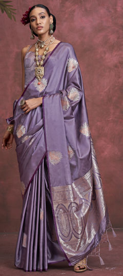 Purple and Violet color Saree in Satin Silk fabric with Weaving, Zari work