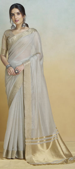 Black and Grey color Saree in Silk fabric with Weaving, Zari work