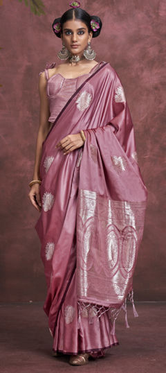 Pink and Majenta color Saree in Satin Silk fabric with Weaving, Zari work