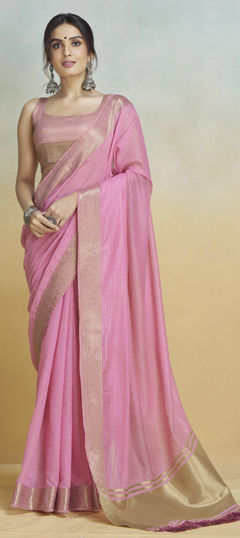 Pink and Majenta color Saree in Silk fabric with Weaving, Zari work