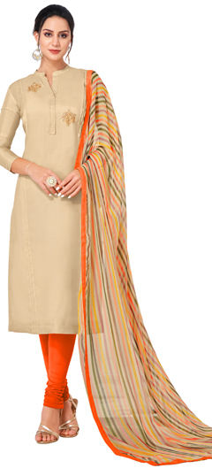 Beige and Brown color Salwar Kameez in Cotton fabric with Embroidered, Thread, Zari work