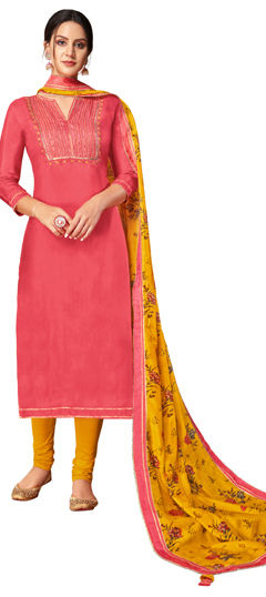 Pink and Majenta color Salwar Kameez in Cotton fabric with Embroidered, Thread, Zari work