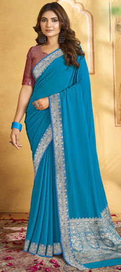 Blue color Saree in Chiffon fabric with Weaving, Zari work