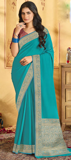 Blue color Saree in Chiffon fabric with Weaving, Zari work