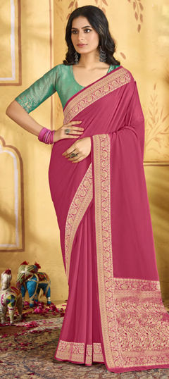 Pink and Majenta color Saree in Chiffon fabric with Weaving, Zari work