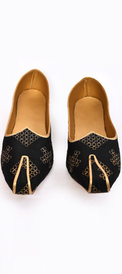 Black and Grey color Mojari in Dupion Silk fabric with Thread, Zari work