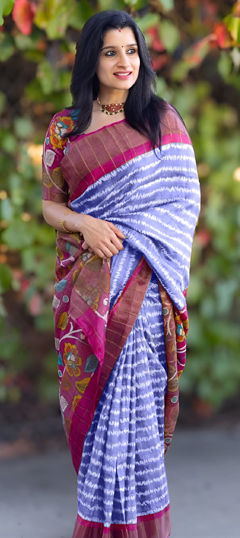 Blue color Saree in Linen fabric with Printed work