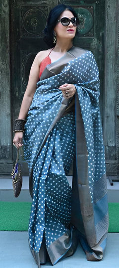 Blue color Saree in Linen fabric with Digital Print work